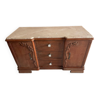Commode en bois et marbre beige