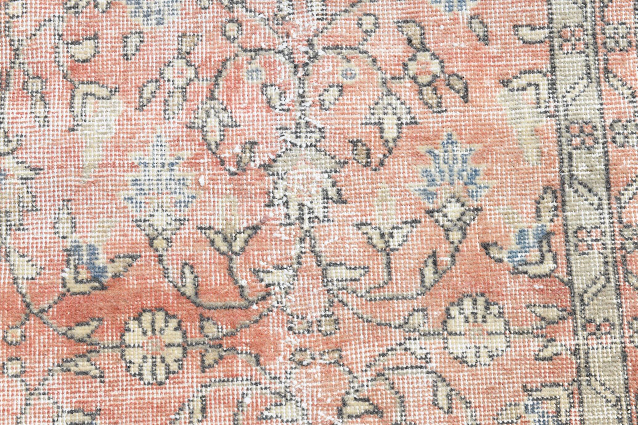 Soft Pink Oversize Vintage Turkish Floral Carpet Rug, 219x313 Cm