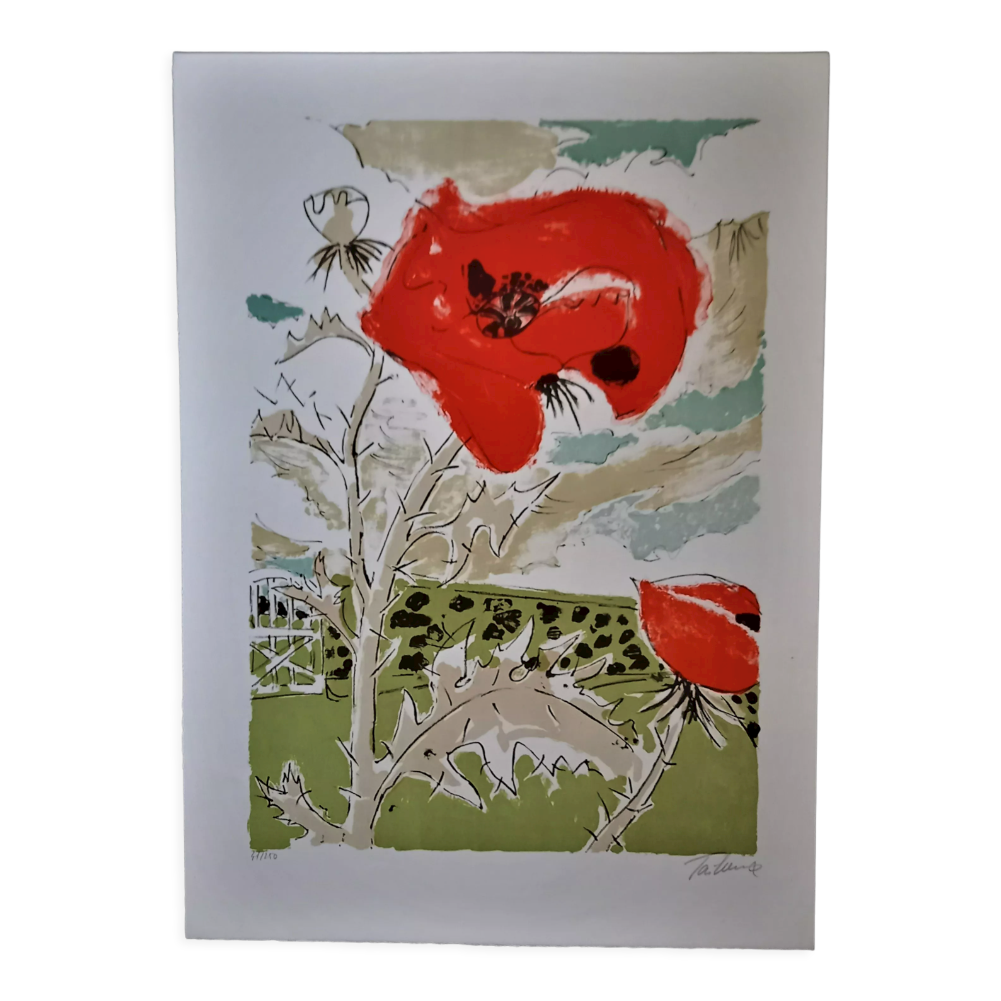 Lithograph by Francis Tailleux, Poppy, 1970s