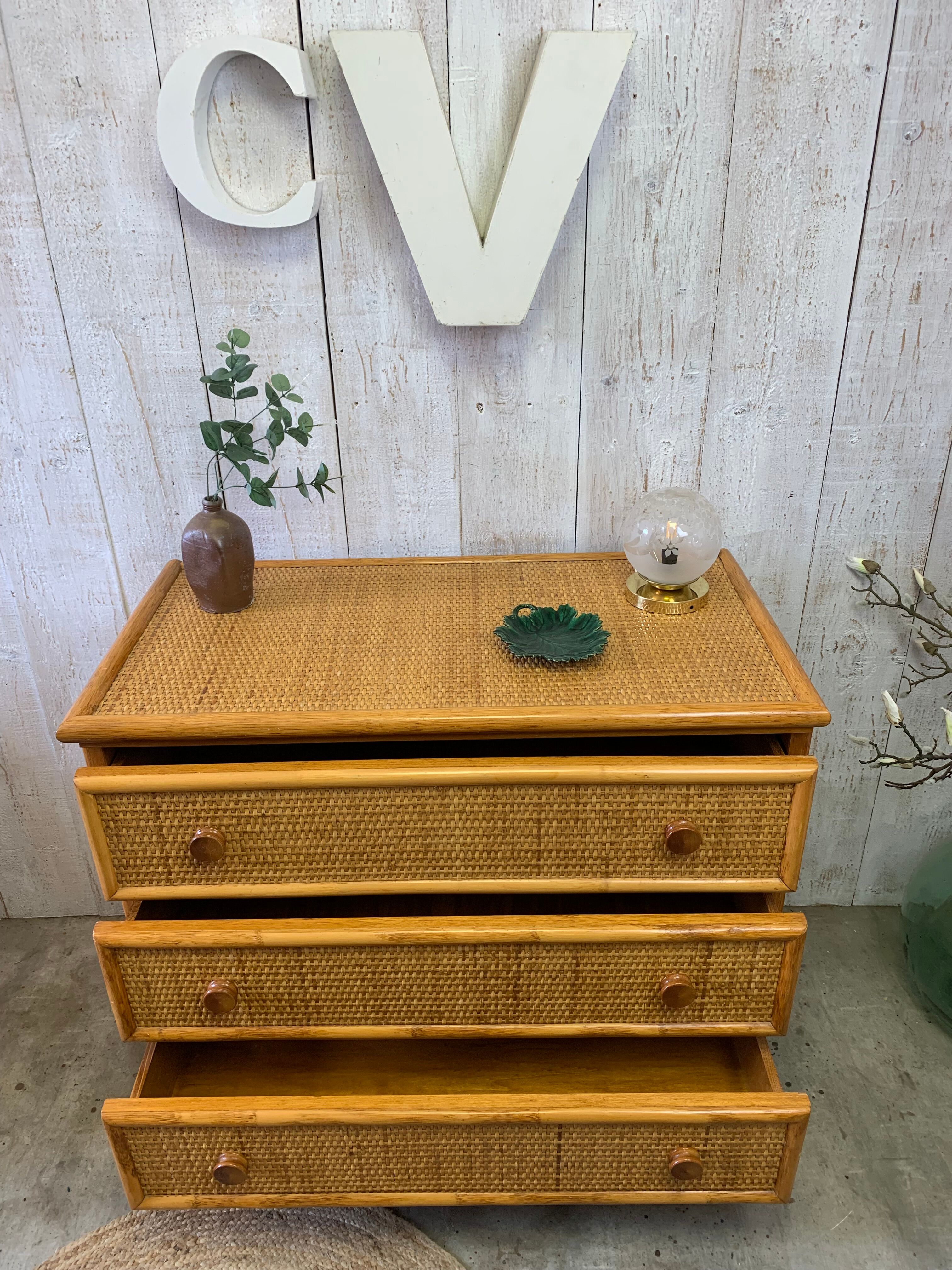 Vintage rattan chest of drawers