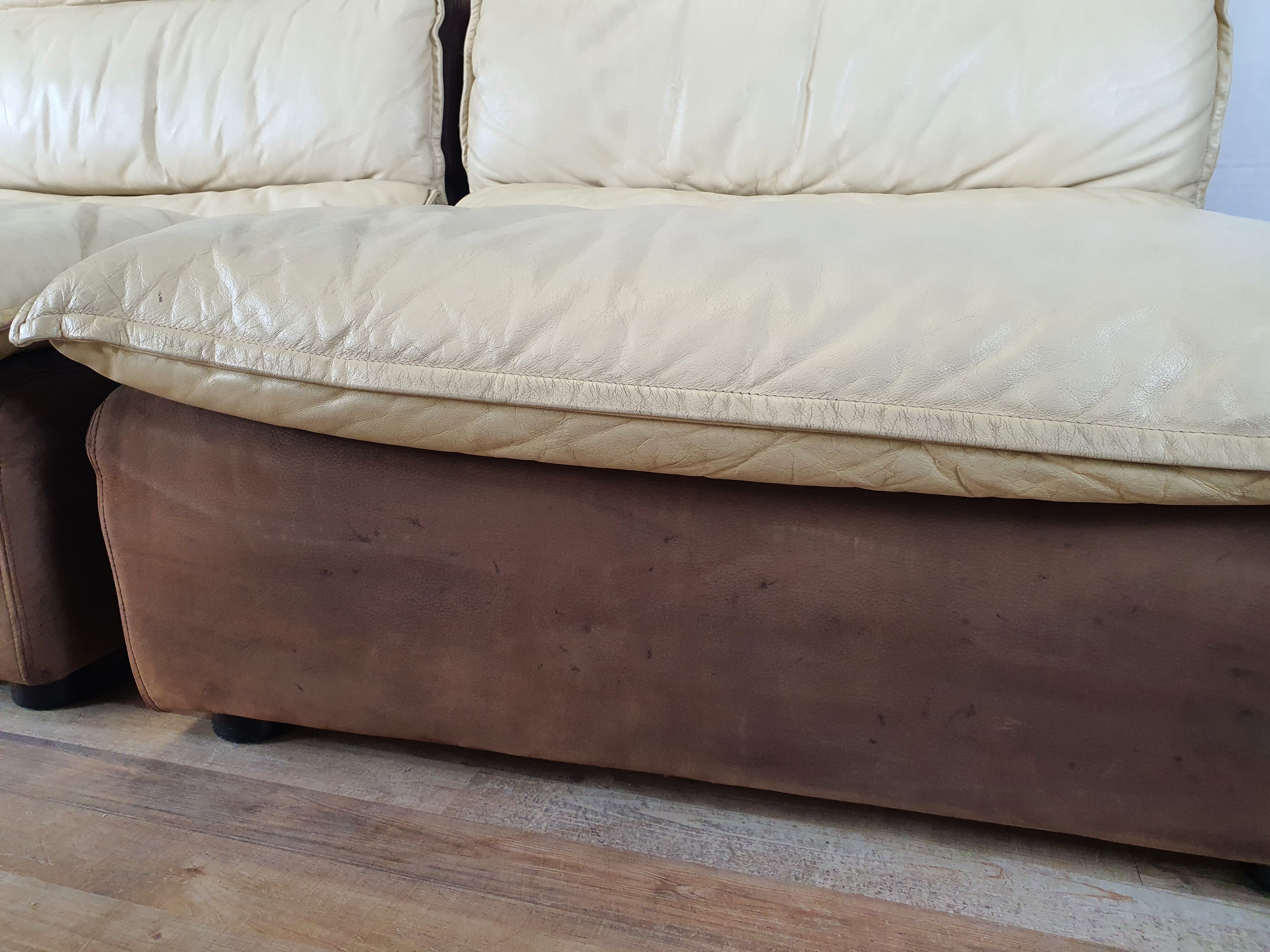 Modular sofa in leather and suede