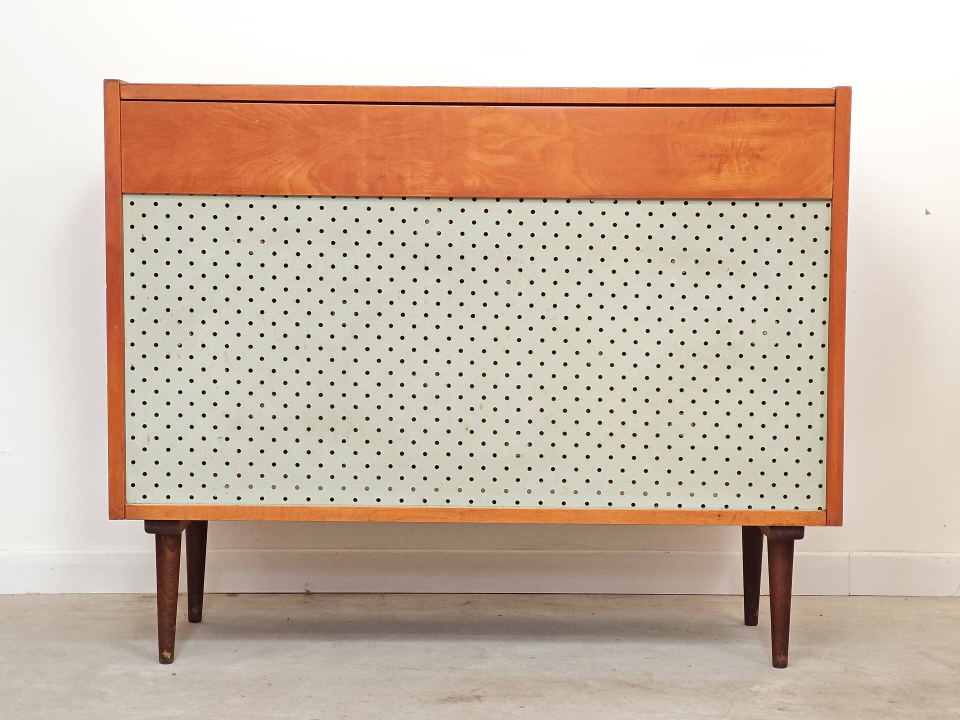 Czech blue blanket storage chest 1970