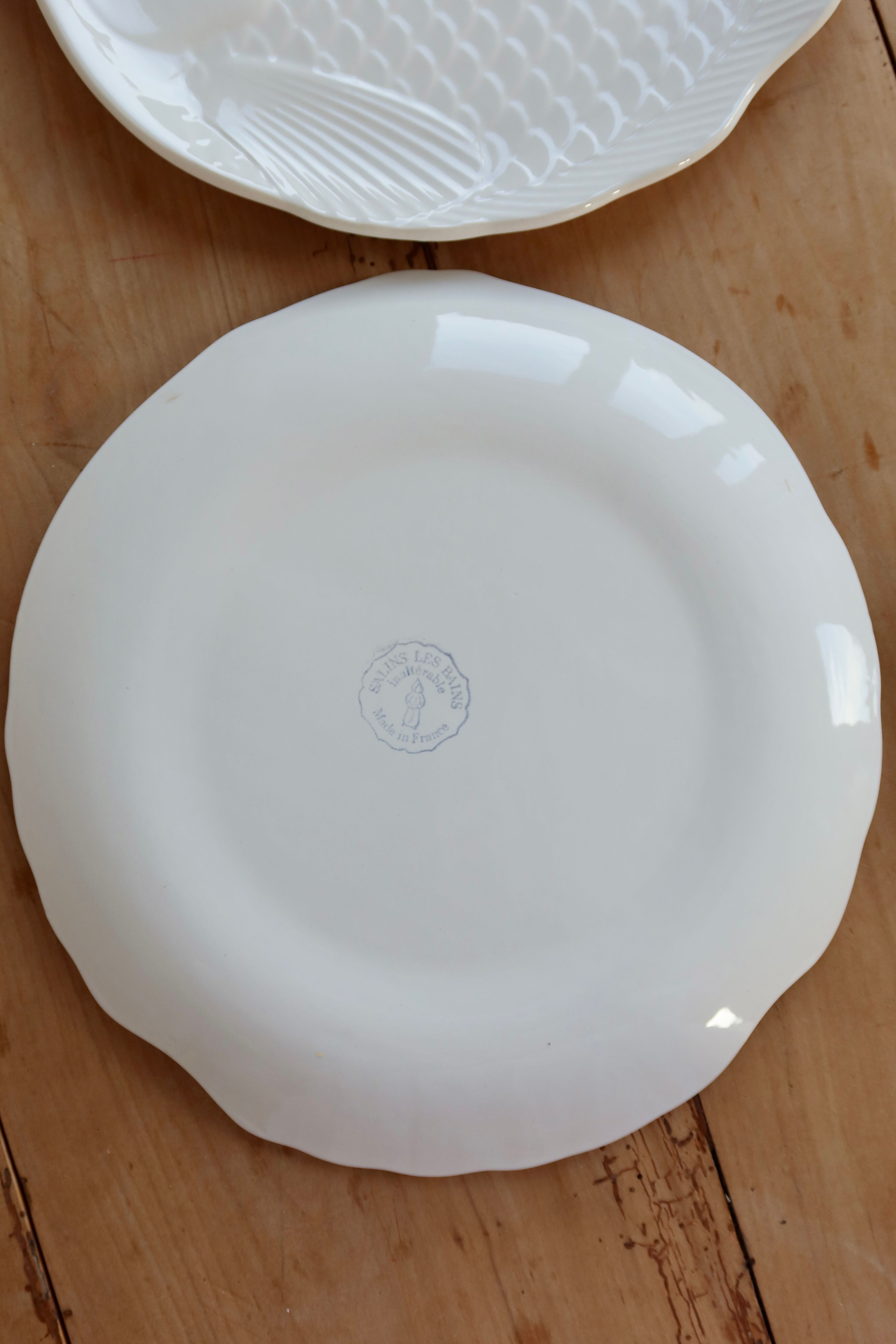 2 fish plates barbotine Salins white decor