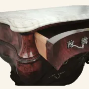 Commode galbée de style Louis XV en ronce d'acajou, dessus de marbre