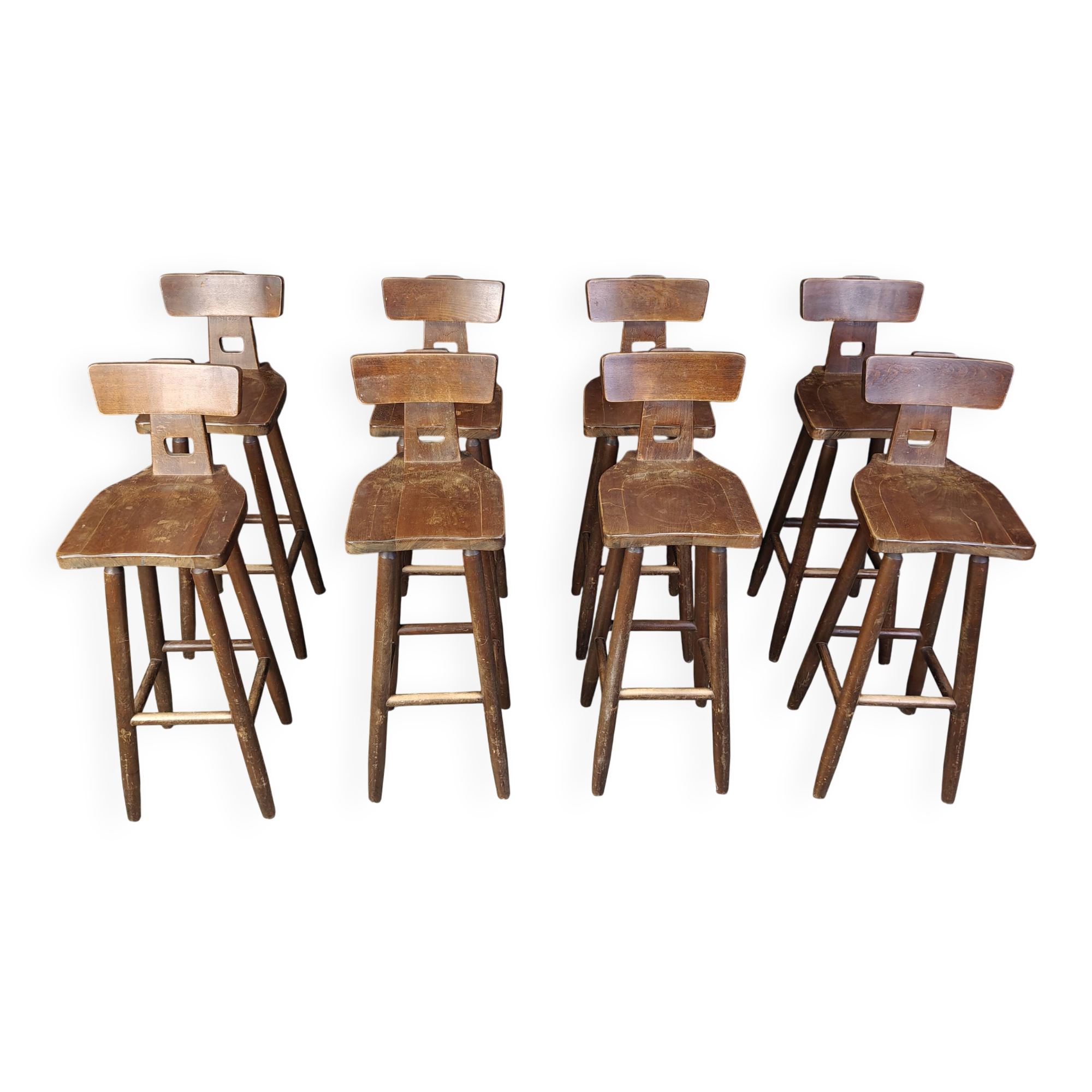 Set of 8 vintage brutalist bar stools, 1960s