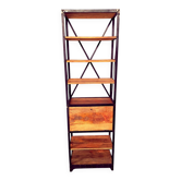 Industrial shelf made of solid exotic mango wood with riveted metal.