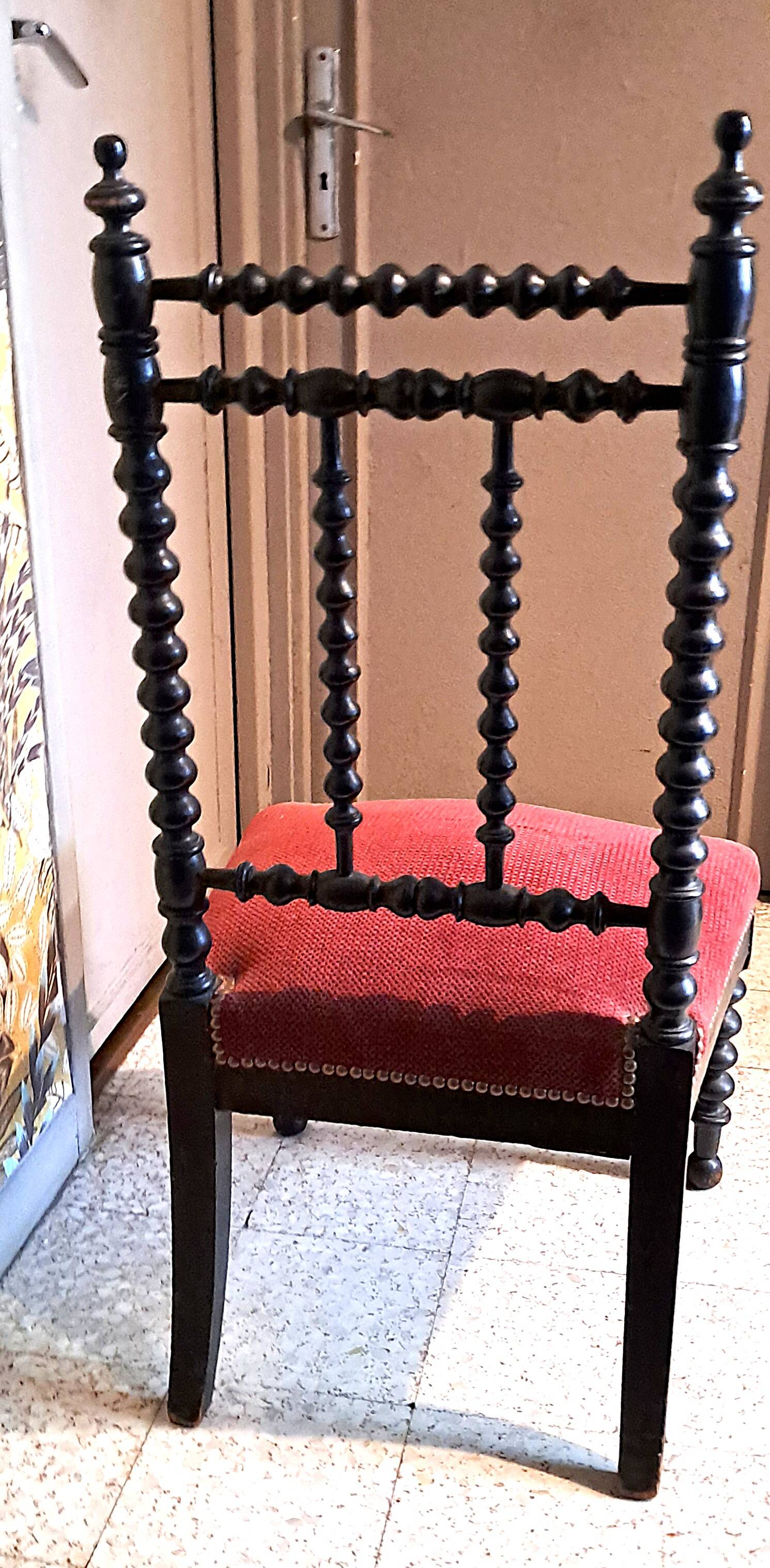 Napoleon III Prie Dieu chair, black wood, red velvet, 1900