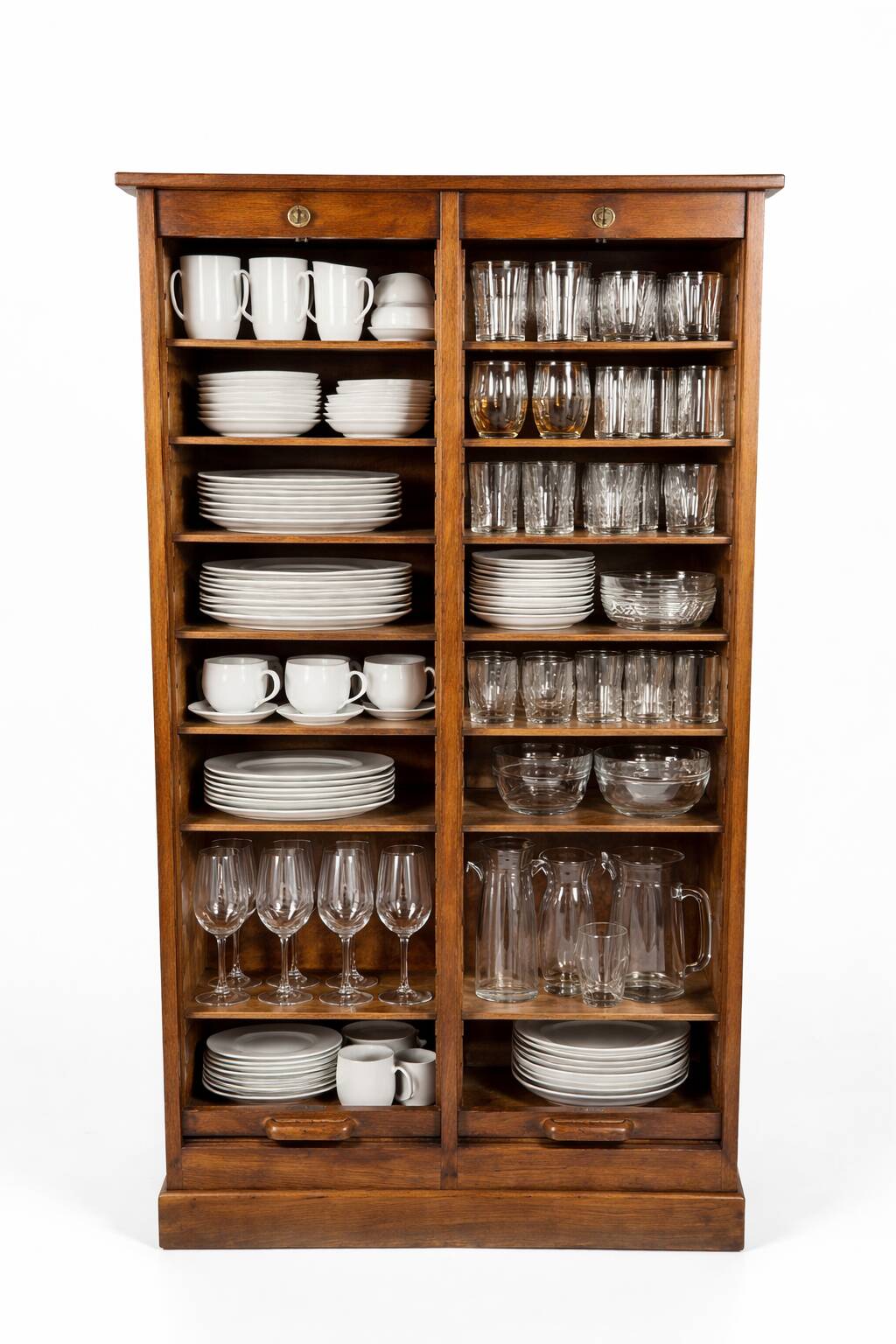 Antique double curtain cabinet in oak (internal drawers)