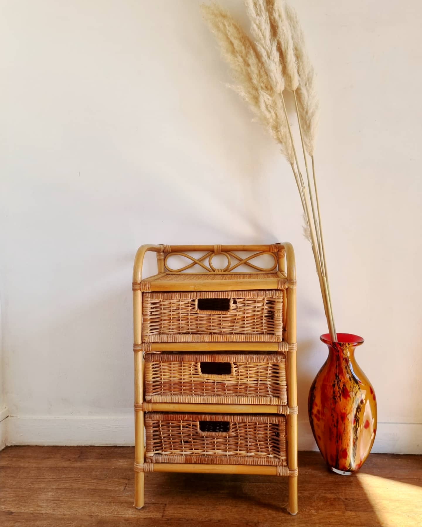 Vintage rattan chest of drawers