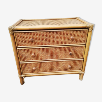 Commode vintage rotin et cannage