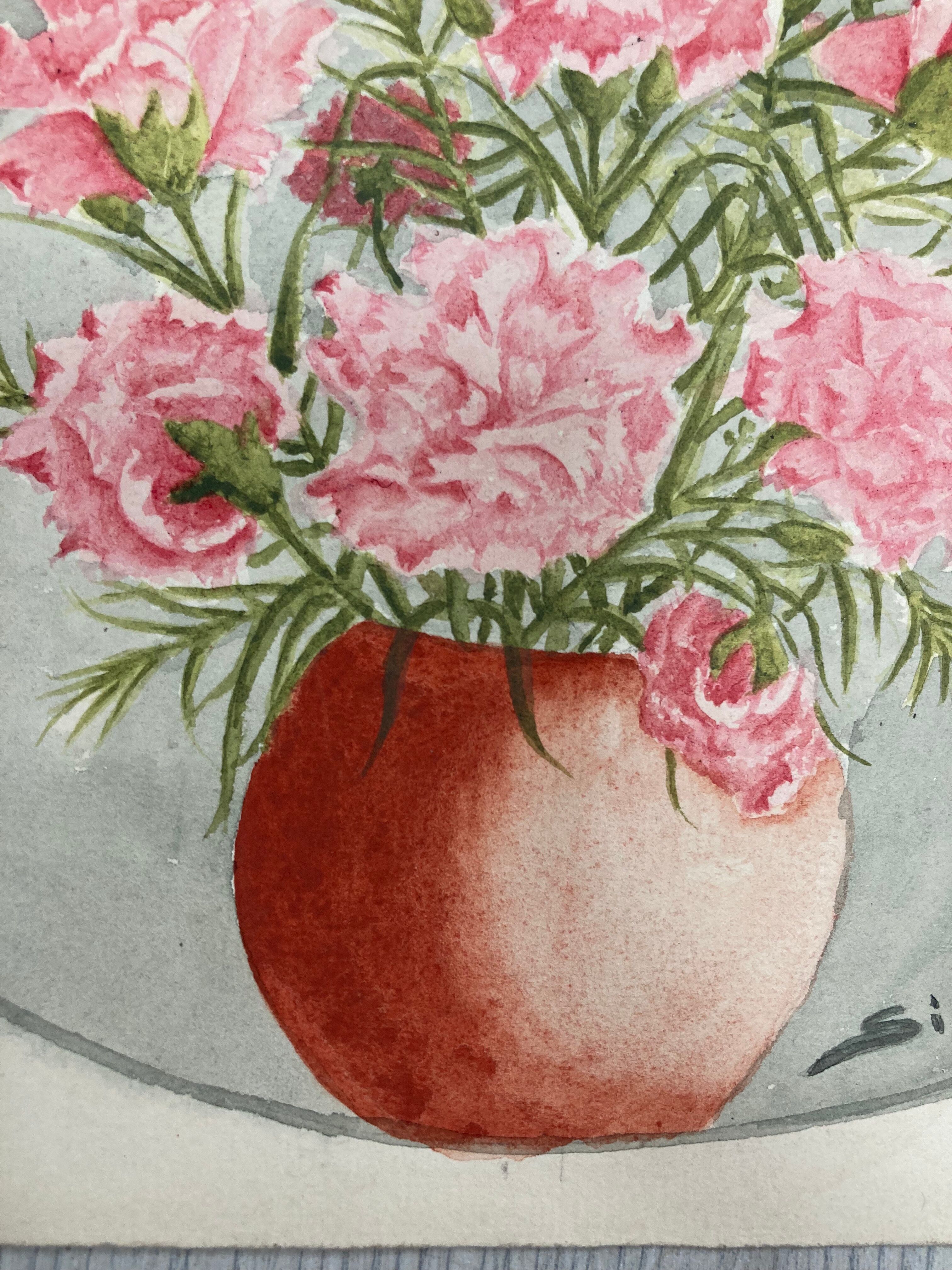 Watercolor with vintage carnations