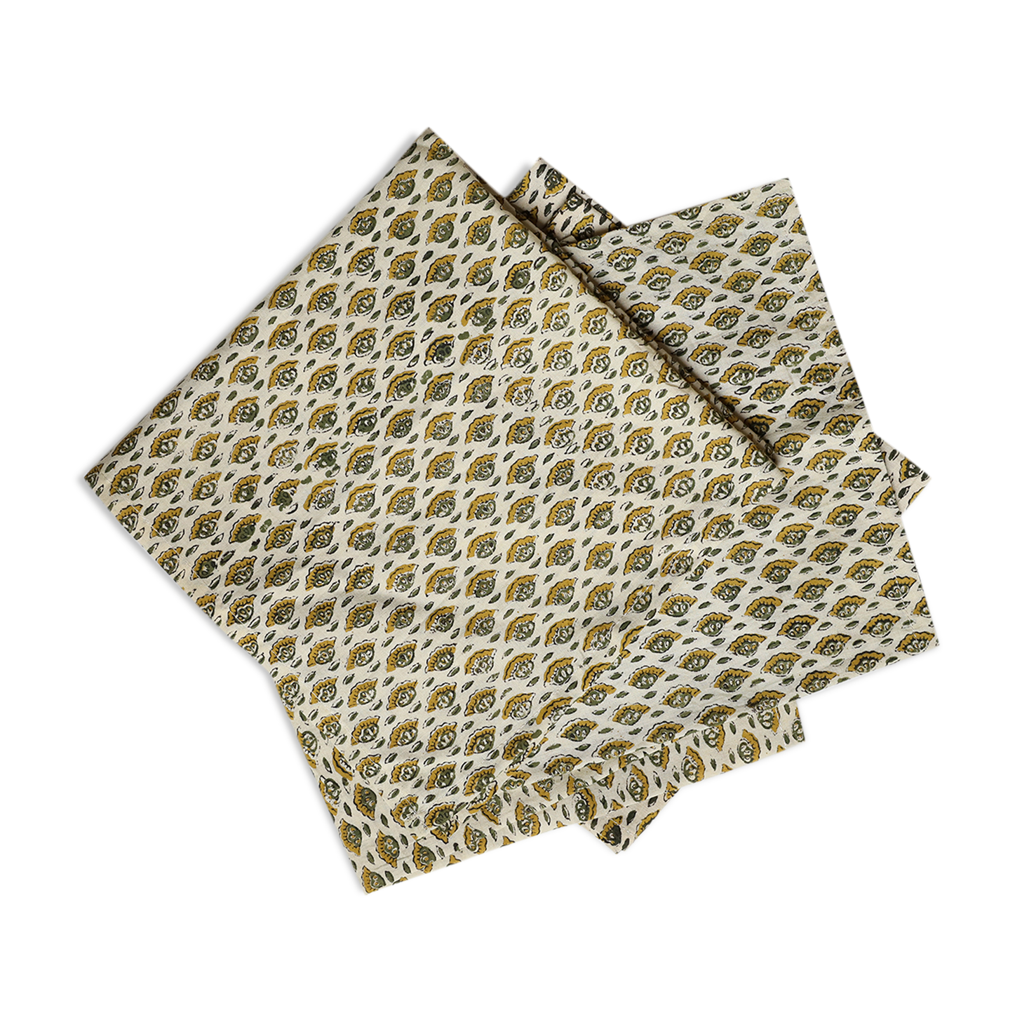 Lot de 4 serviettes block-print vertes et jaune