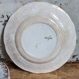 Sept assiettes à dessert terre de fer aux oiseaux f.f.Pexonne fin XIX ème