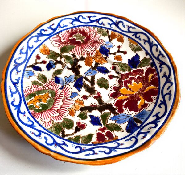 Gien france : assiette à dessert décor aux pivoines, peint à la main (1960)