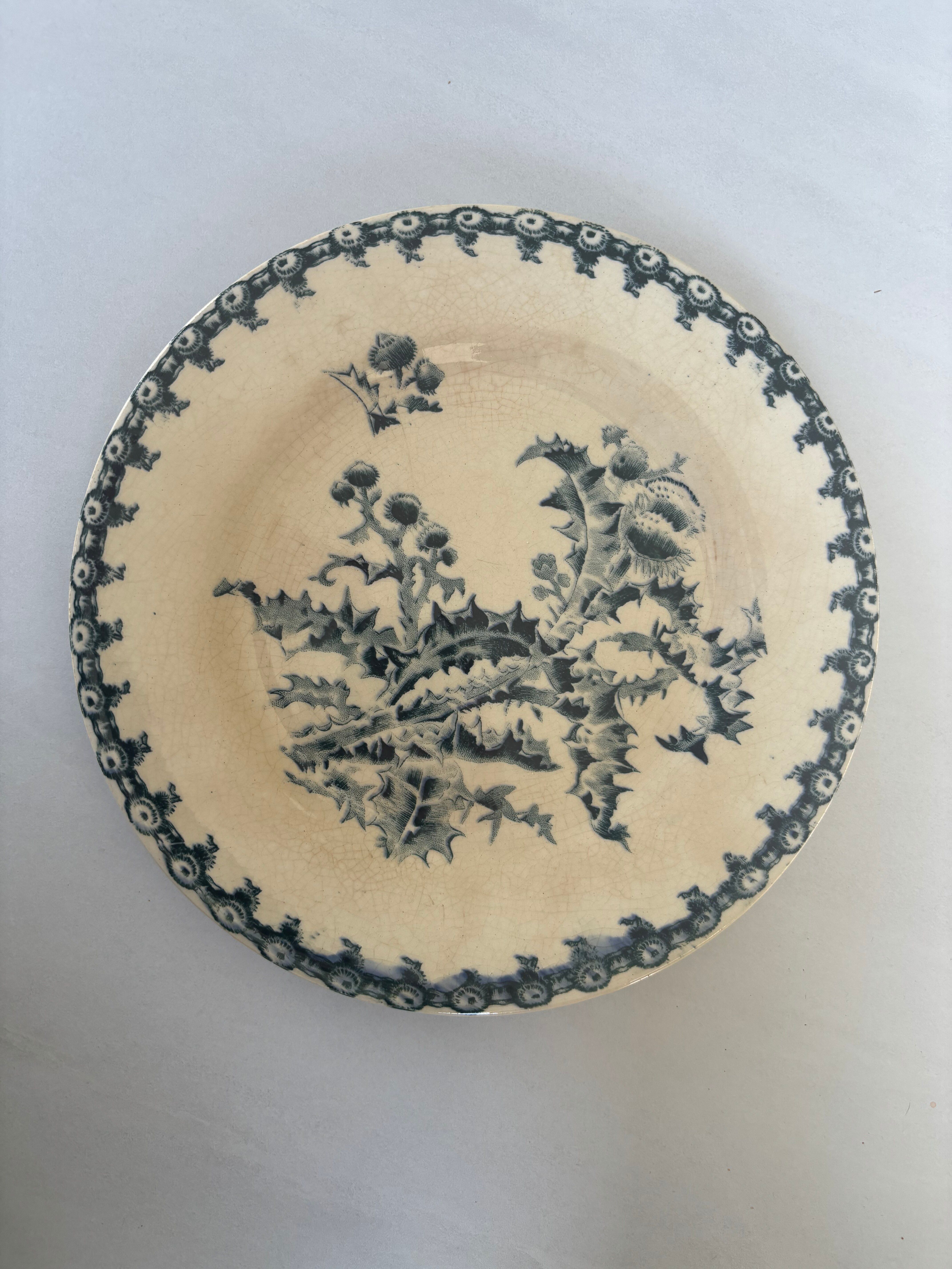 Set of 6 antique dessert plates Gien model Thistle Terre de Feu
