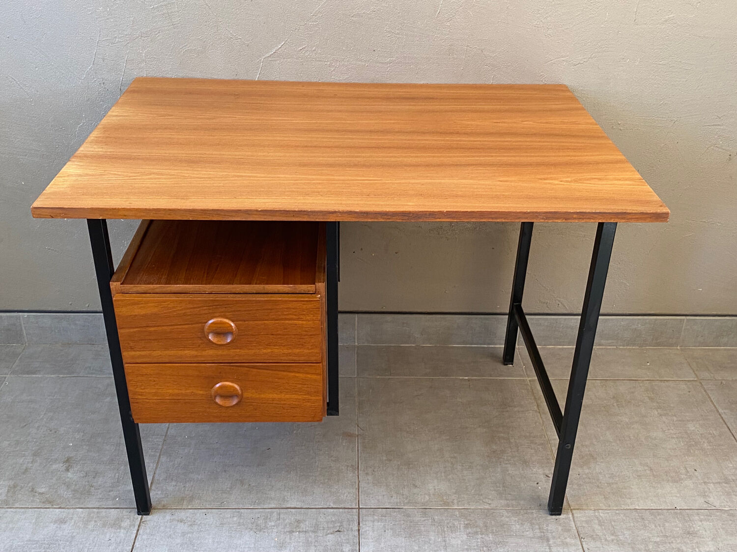 Vintage teak and metal desk