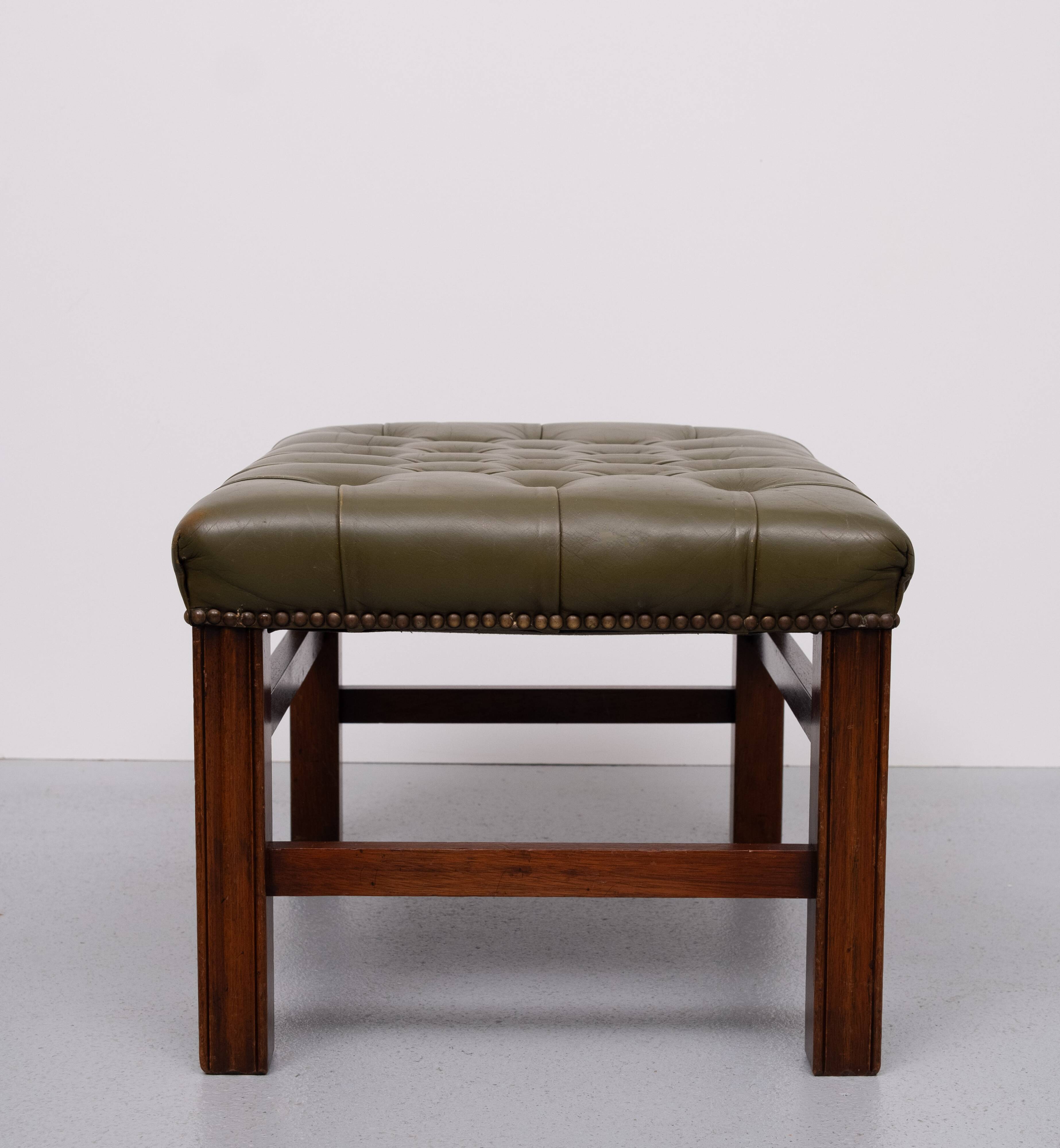 Capped Green Leather Chesterfield Foot stool 1960s England