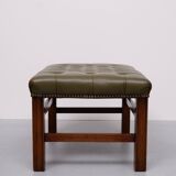 Capped Green Leather Chesterfield Foot stool 1960s England