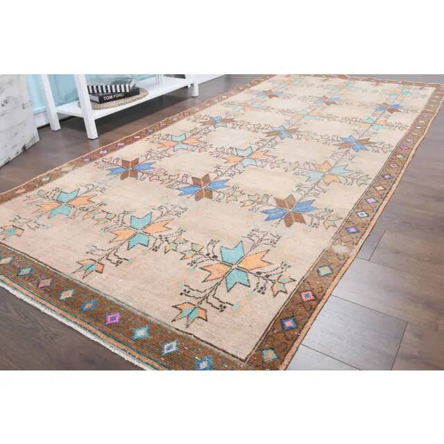 Vintage Turkish Oushak Handmade Wool Cotton Brown Area Rug 156x232