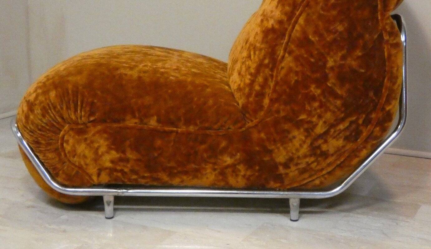 Modular three-seater sofa in steel and velvet, Adriano Piazzesi, 1970