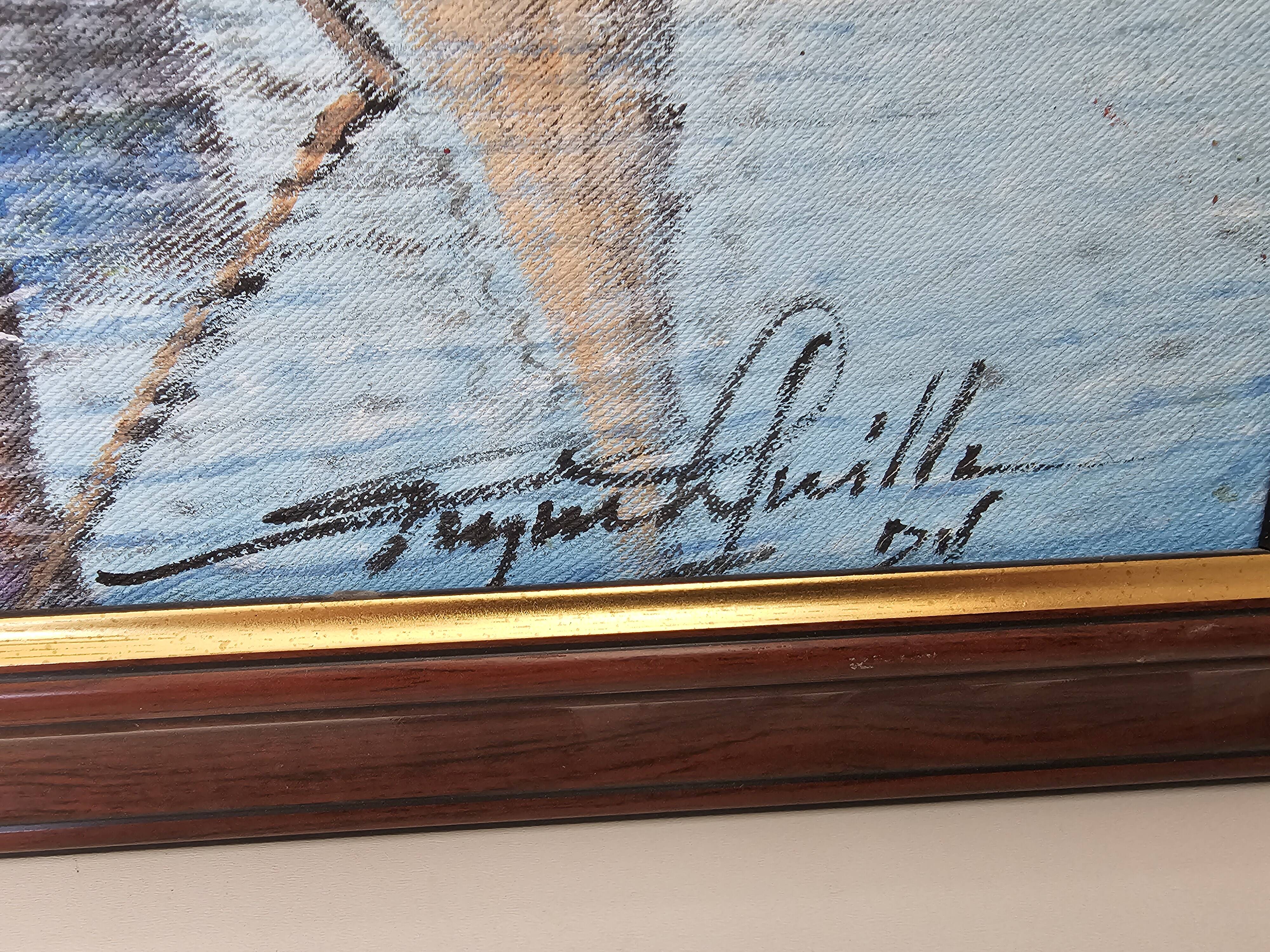 Oil painting on canvas Fishing port in Africa signed Raymond Lafaille