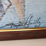 Oil painting on canvas Fishing port in Africa signed Raymond Lafaille