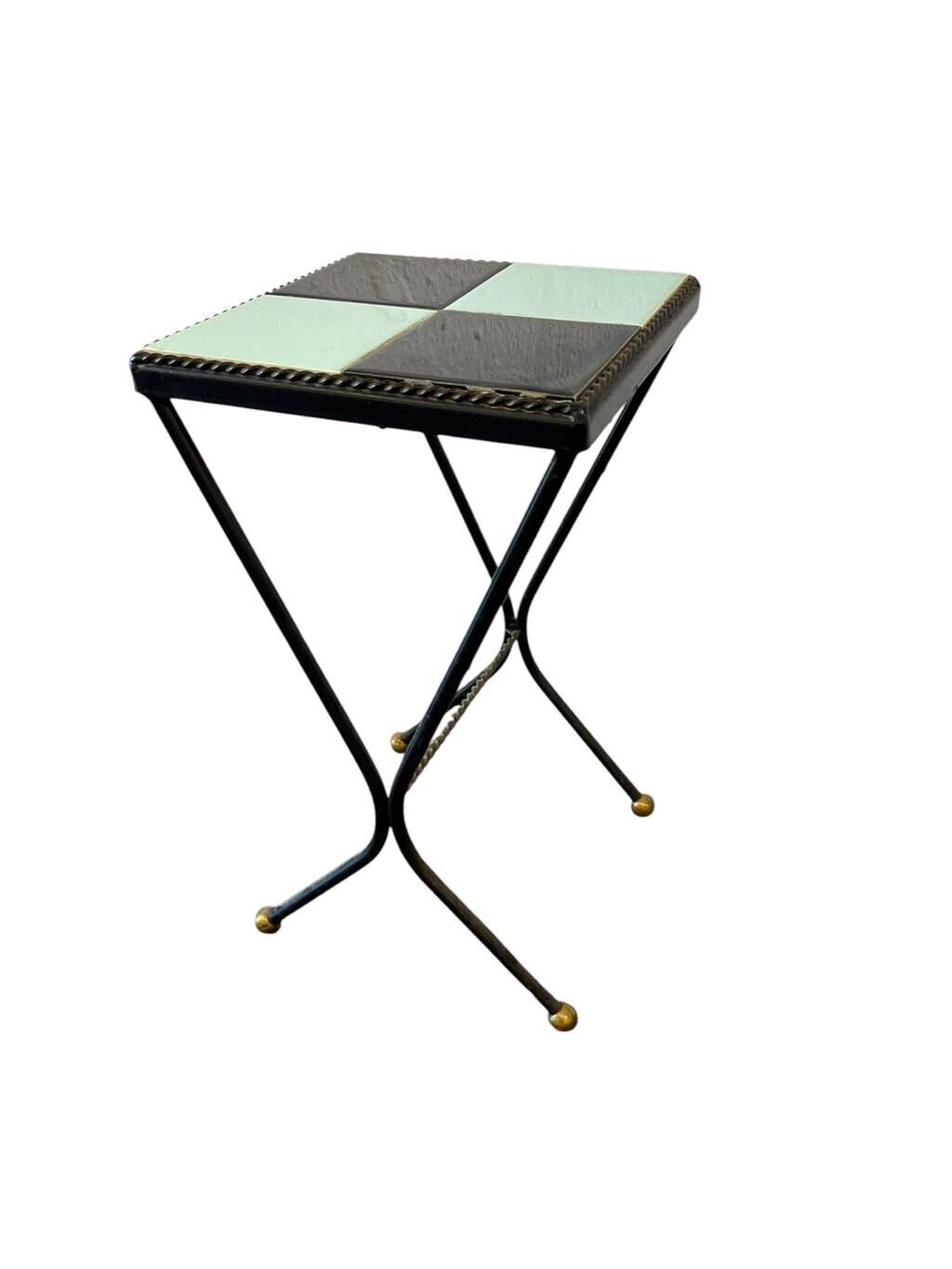 Vintage side table/plant table in mint blue and black ceramic
