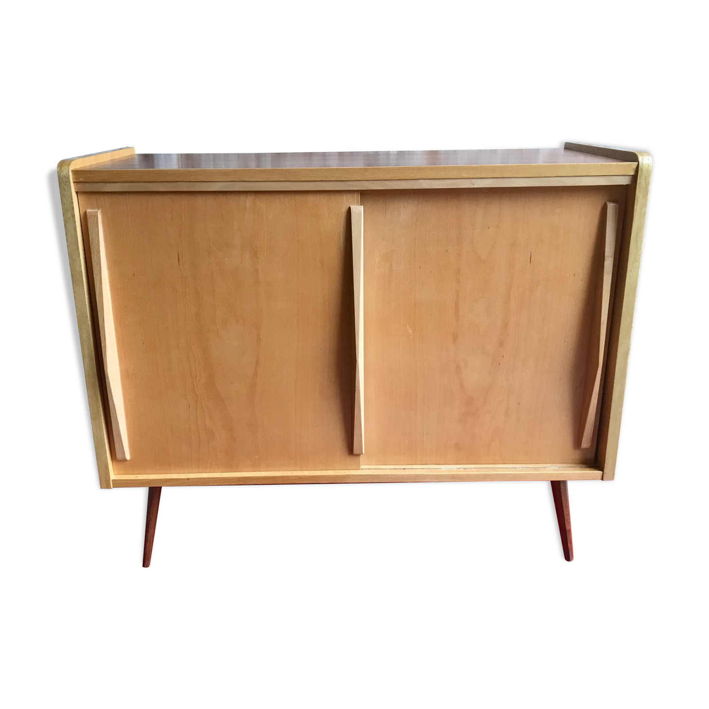 Vintage storage cabinet sliding doors feet compass