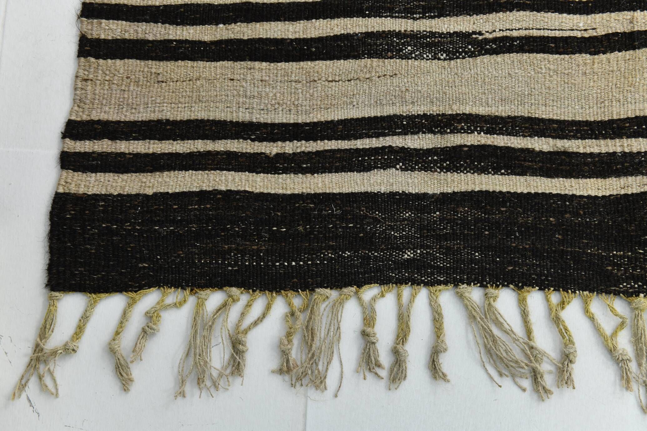 5x9 Cream & Brown Striped Handmade Vintage Kilim Rug, 147x264Cm