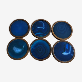 Set de 6 sous-verre en agate bleue