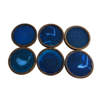 Set de 6 sous-verre en agate bleue