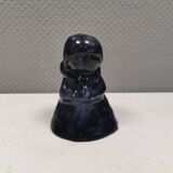 Figure de dame en faïence à glaçure bleue brillante