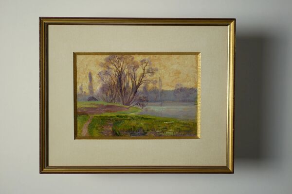 Henri Rosier, Étangs de Ville d'Avray. Huile sur papier encadrée.