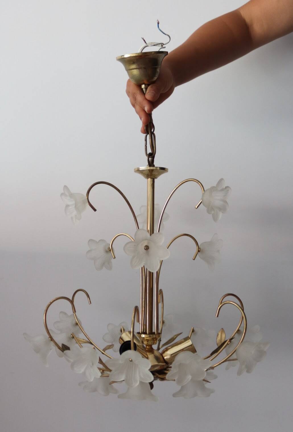 Italian flower chandelier in brass and glass
