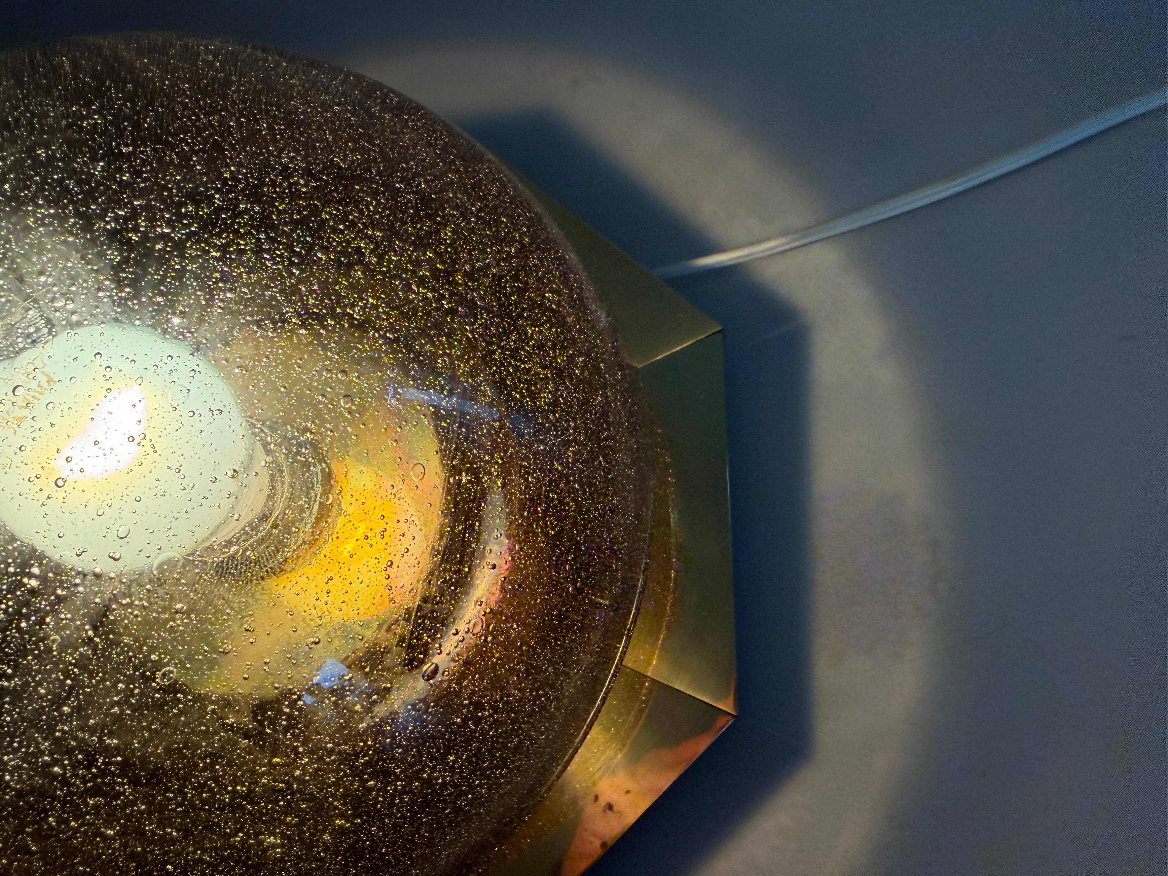 Octagonal ceiling light in brown glass and brass base by Limburg, 1960s, Germany.