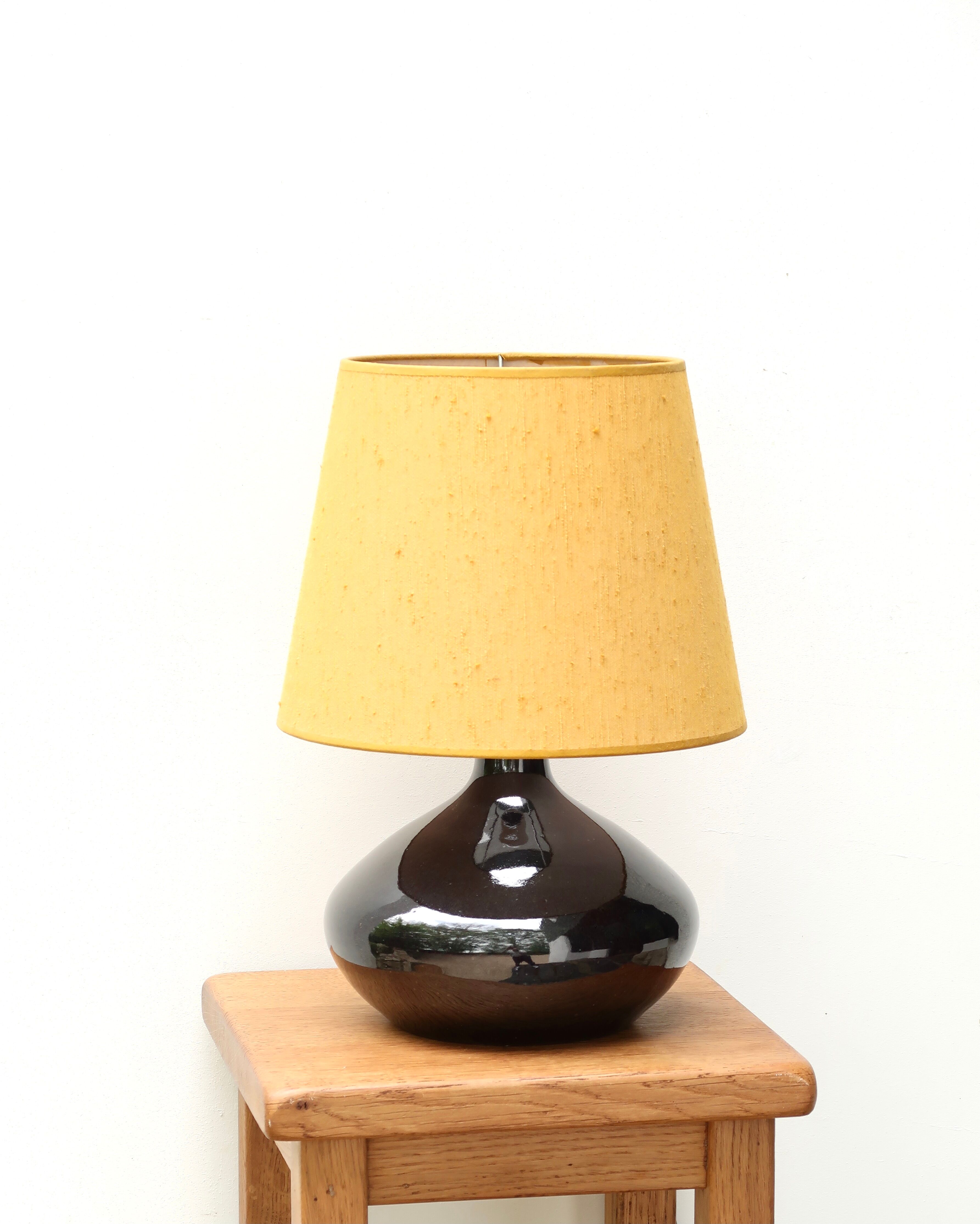 Ceramic lamp, yellow lampshade, 70s