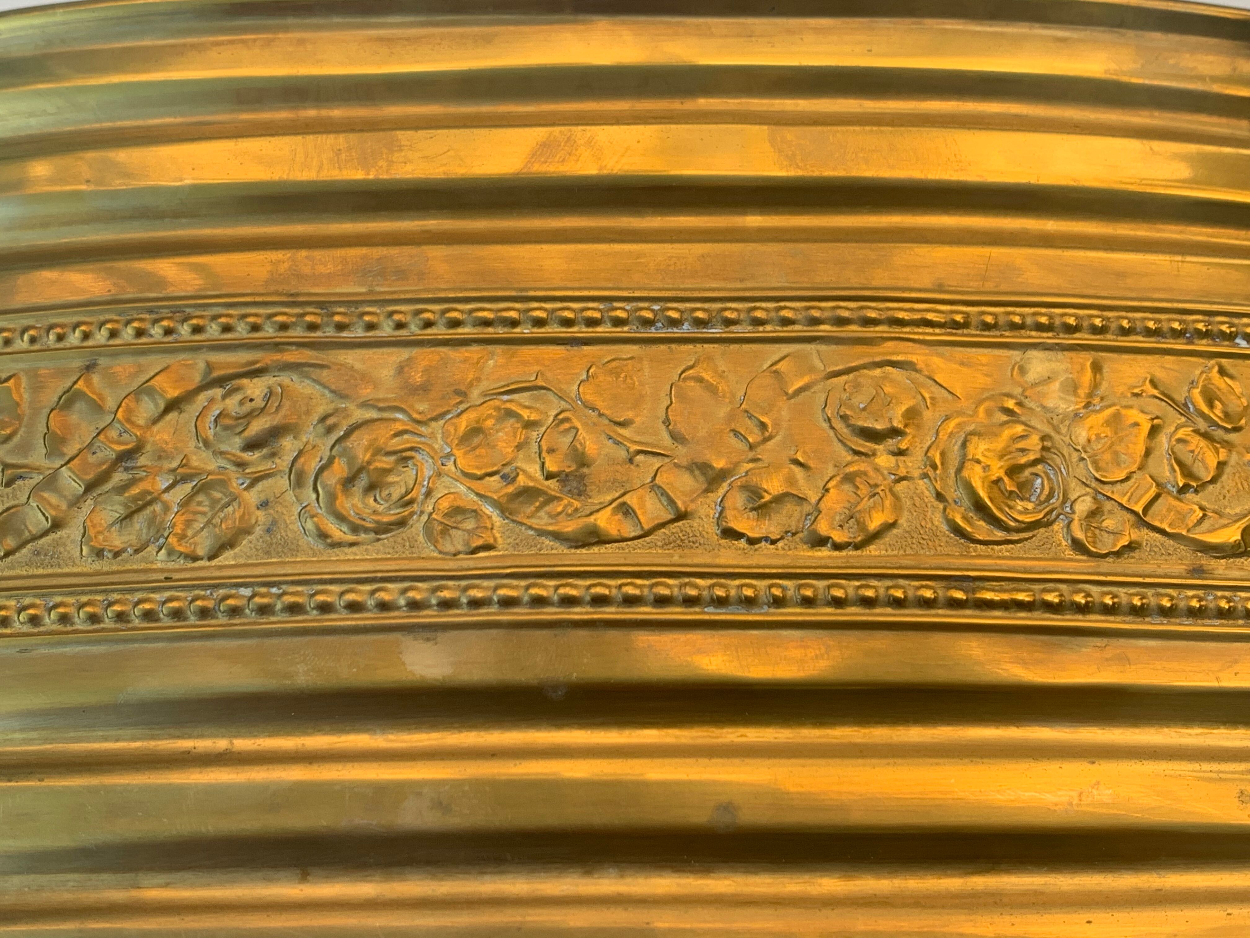 Copper centerpiece, art deco planter floral pattern