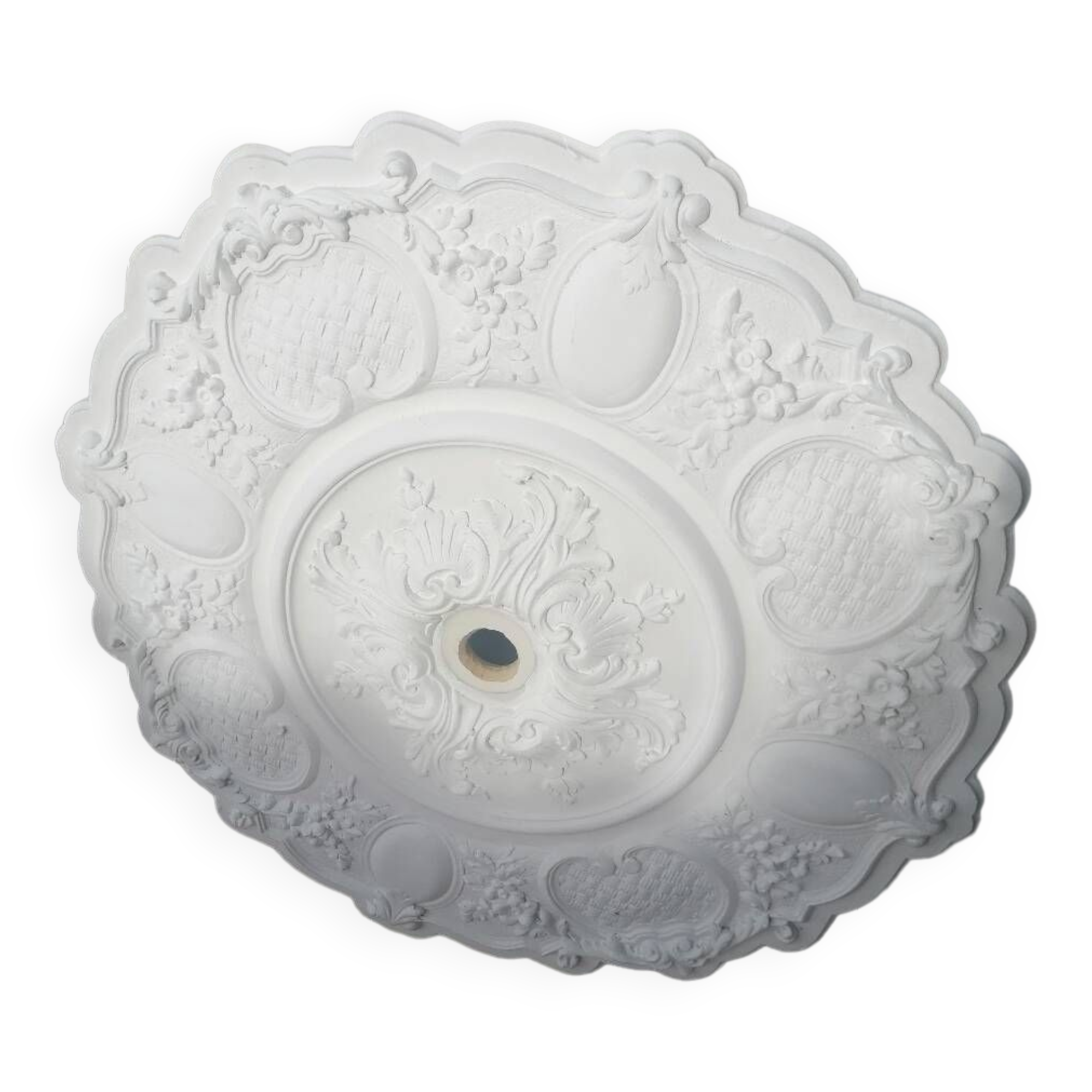 Rosace 156039 Profhome Élement Décorative Élement Pour Plafond Style Rococo Baroque Blanc O 65 9 Cm