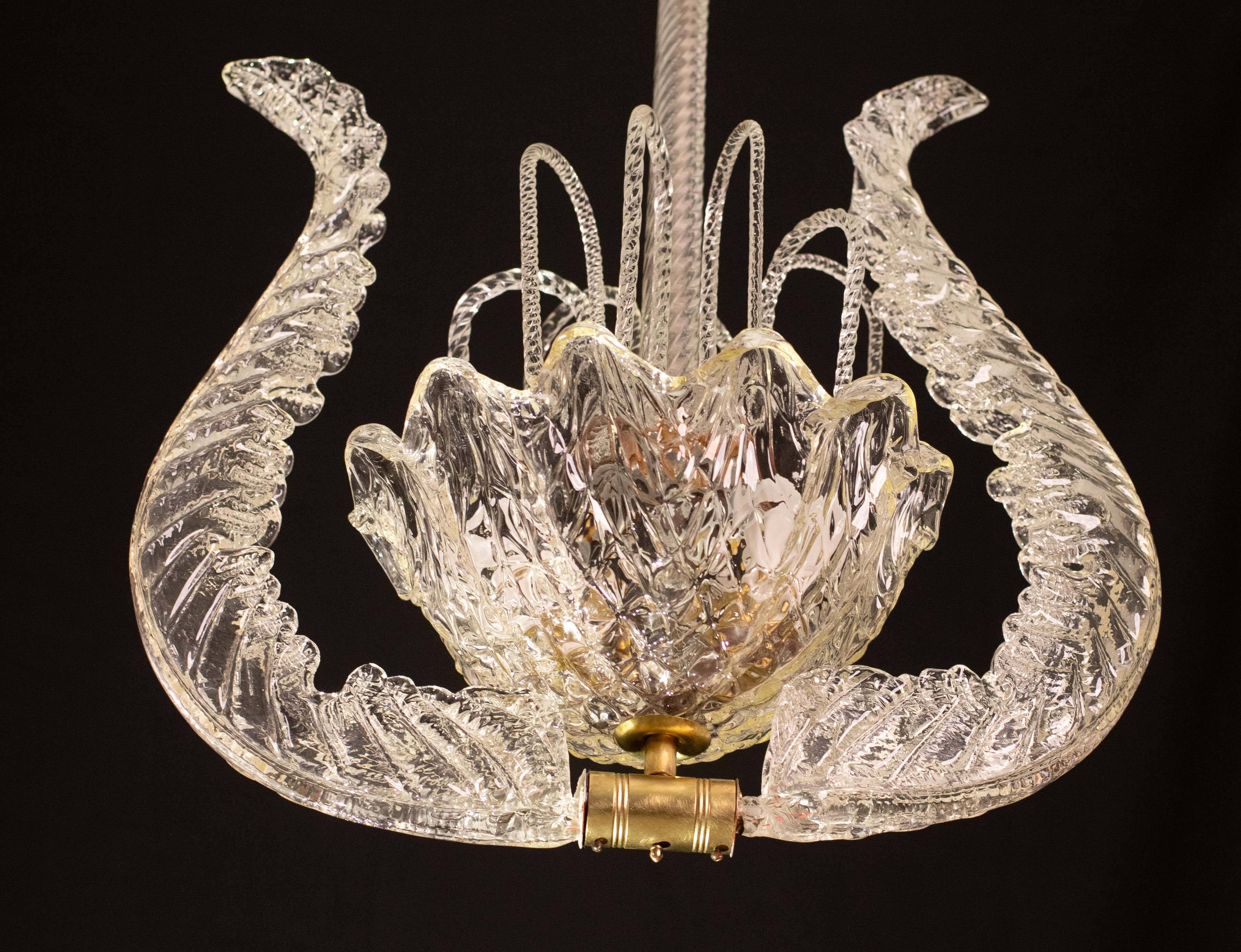 Set of 5 Art Decò Fountain Chandelier By Barovier e Toso, Murano Glass, 194