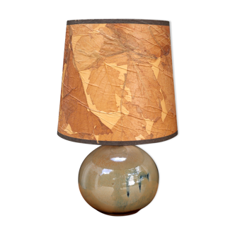 Beige ceramic lamp, herbarium-style lampshade, 70s