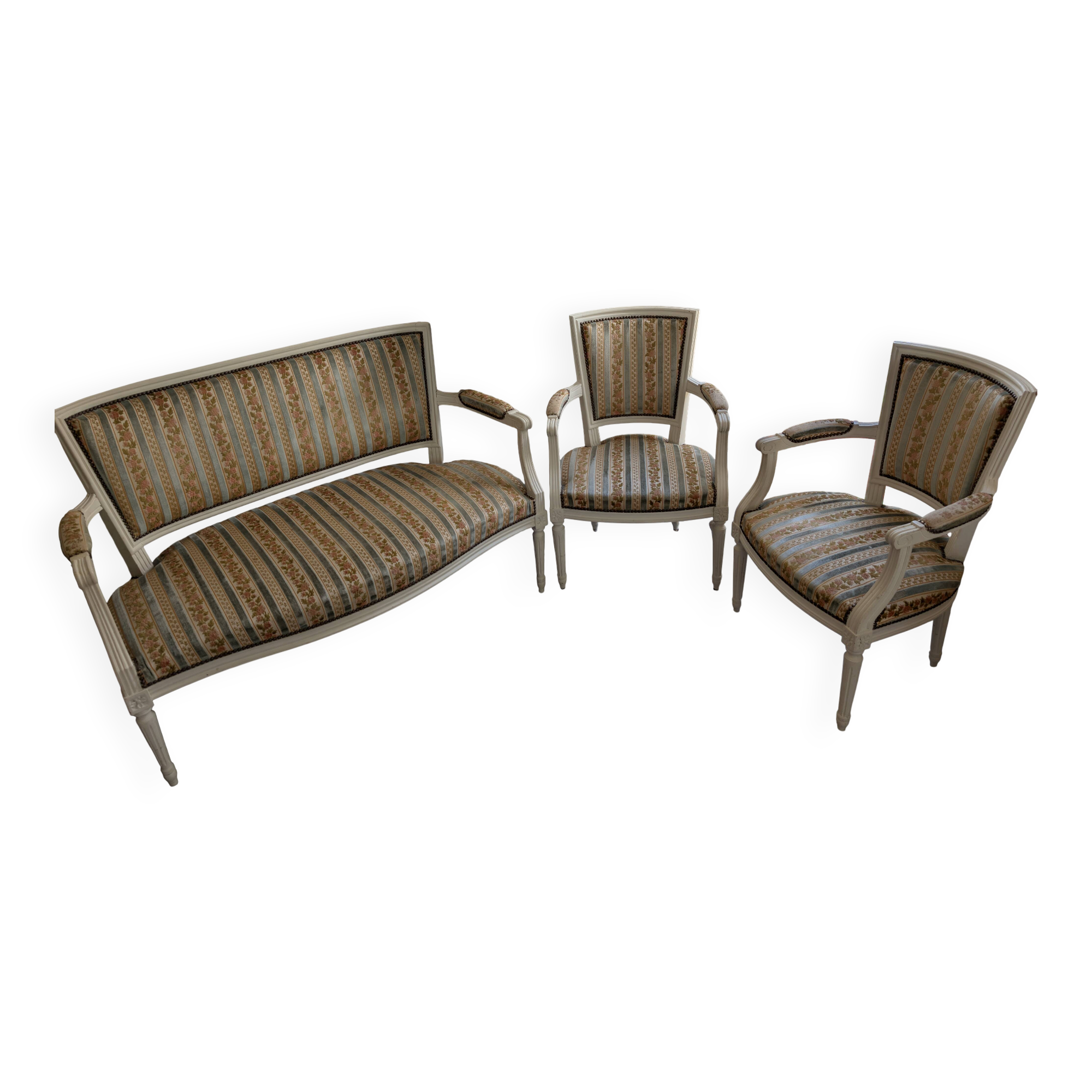 Louis XVI salon: lot of a banquette and two armchairs