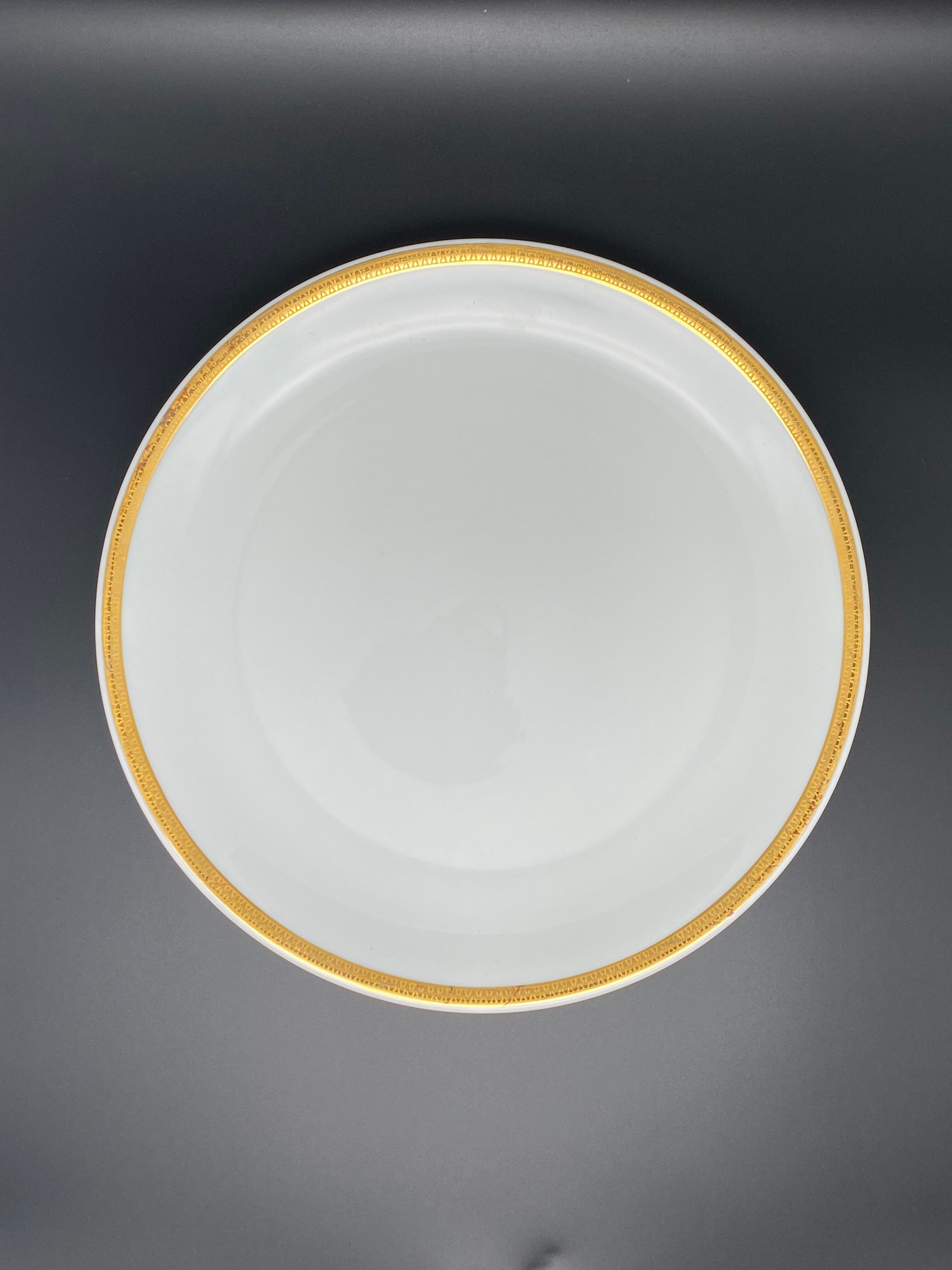 Flat round serving dish Limoges gold edging