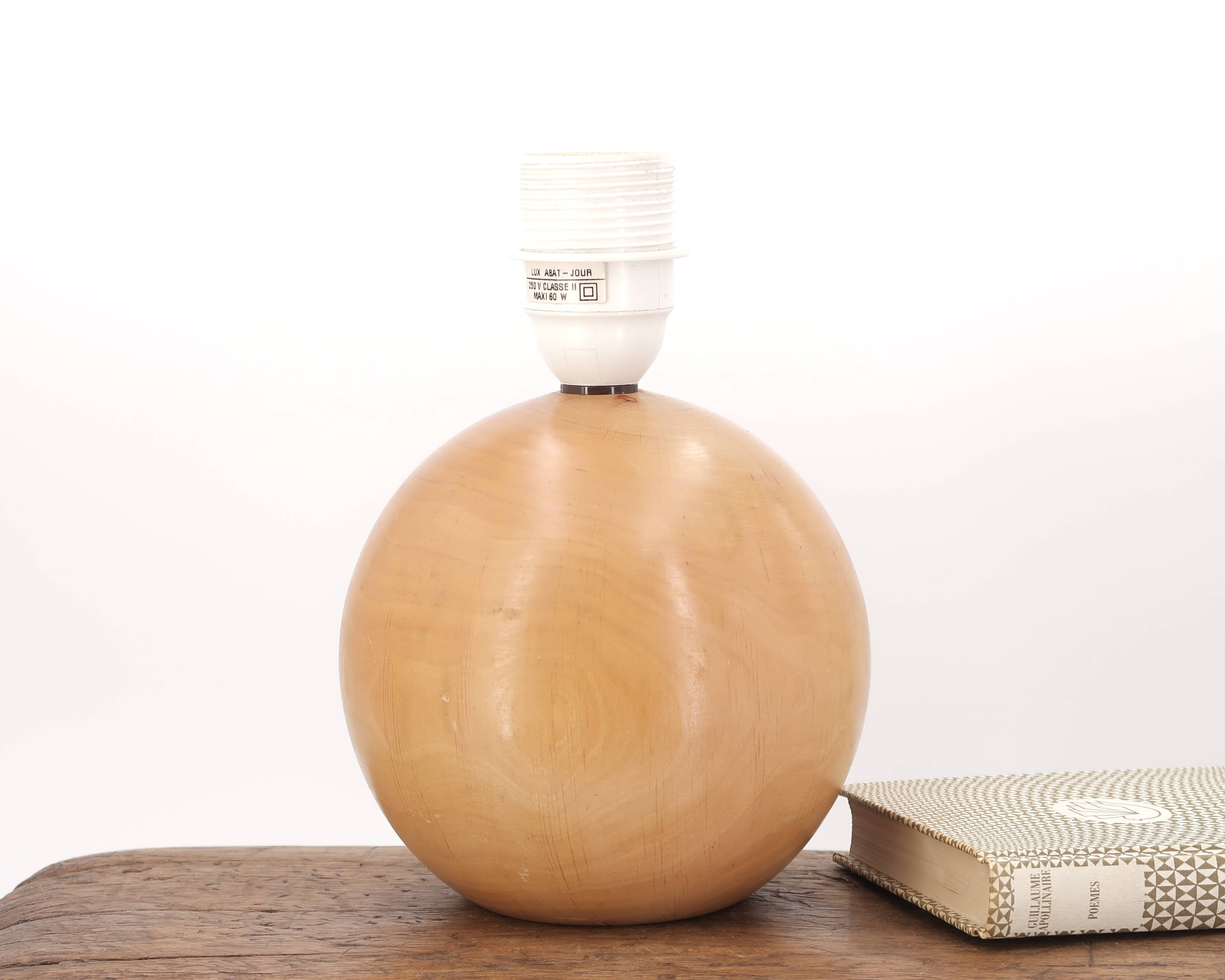 Wooden ball lamp, beige lampshade, 1970s