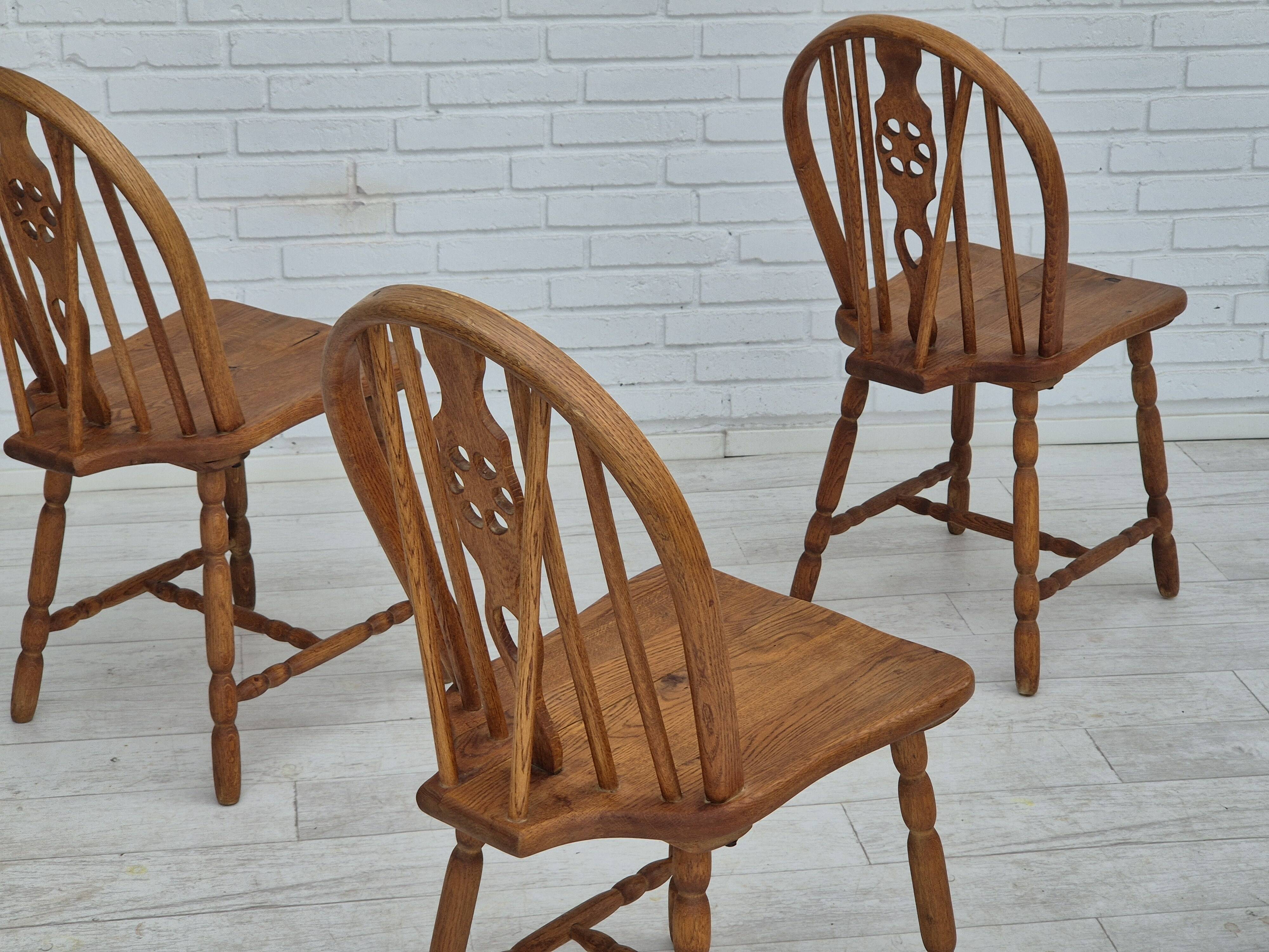 1960s, set of 4 scandinavian dining chairs in solid oak wood, original good condition.