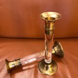 Paire de bougeoirs laiton et plexiglass
