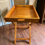 Removable wooden tray with folding legs