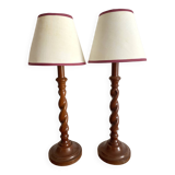 Pair of twisted wooden base lamps