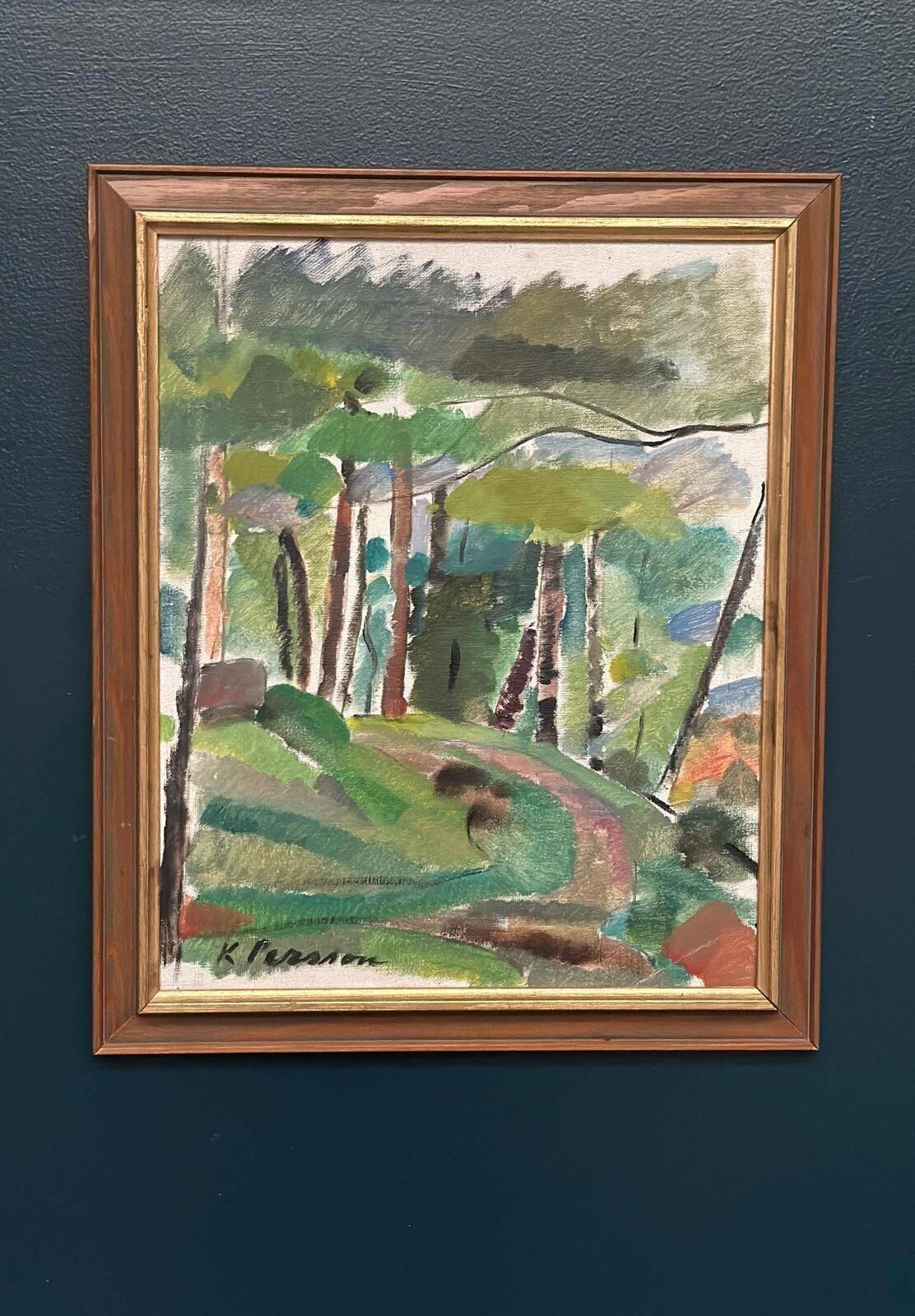Swedish Oil on Canvas – “Shoqsvagi, Forest” by K. Persson – Dated 1964