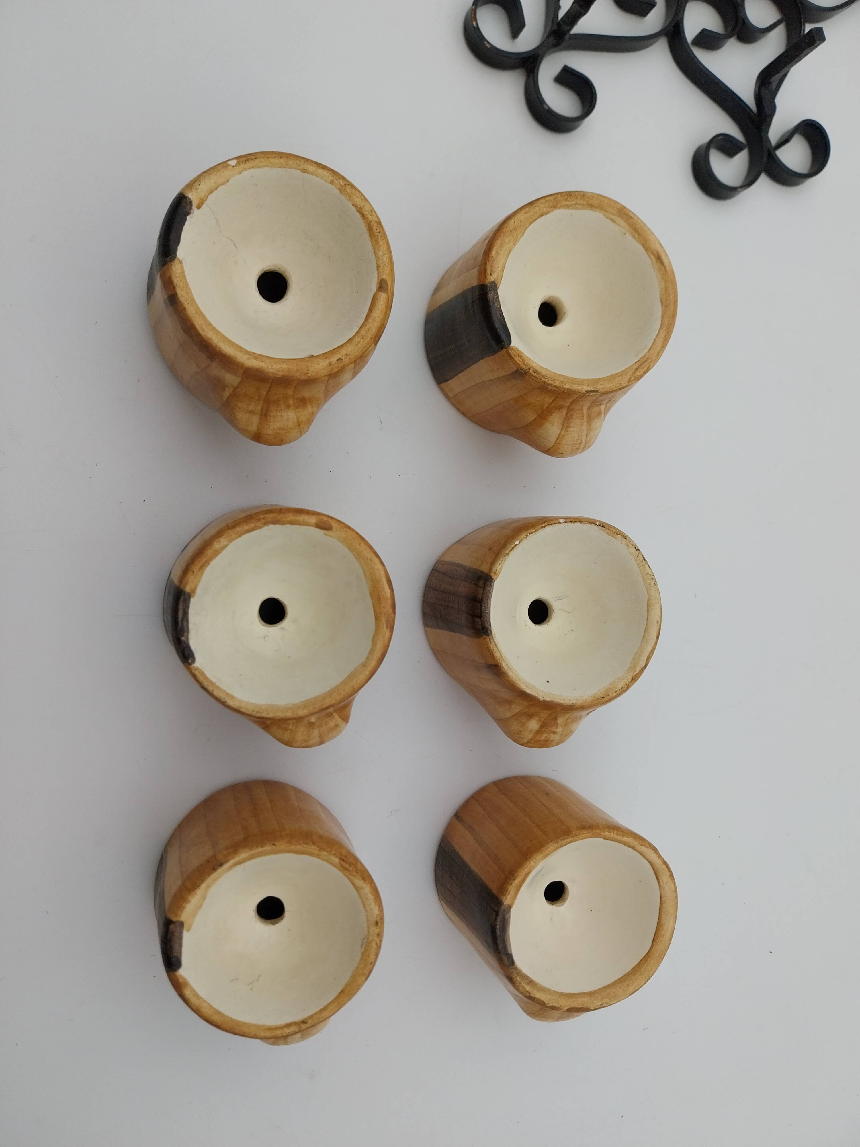 6 Grandjean Jourdan faux wood ceramic egg cups with support