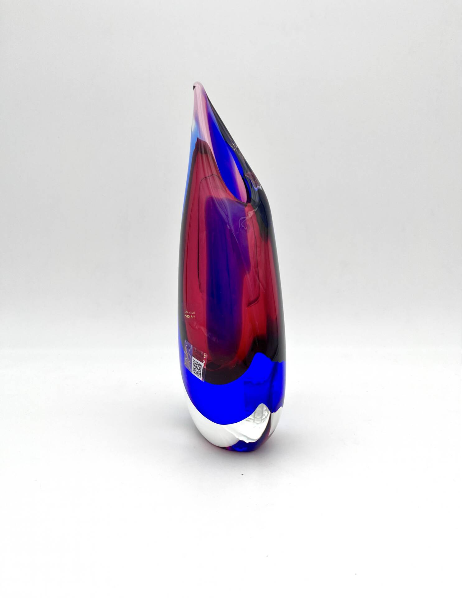 Vase Luigi Onesto Oball Sommerso Flame Blue Magenta 25cm 1.78kg Label